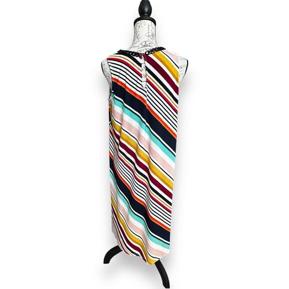 Karl Lagerfeld Diagonal Multicolor Stripe Tank Dress Plastic Chain Collar 12 - Picture 2 of 4